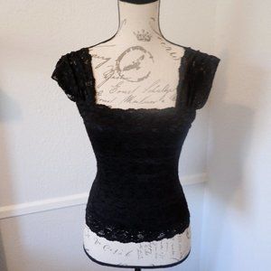 Black Dress Top with Floral Lace Exterior